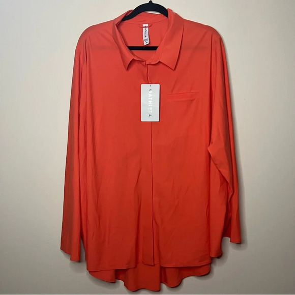 NWT ATHLETA Urbanite Orange UPF 50 Buttondown Top - Picture 5 of 13